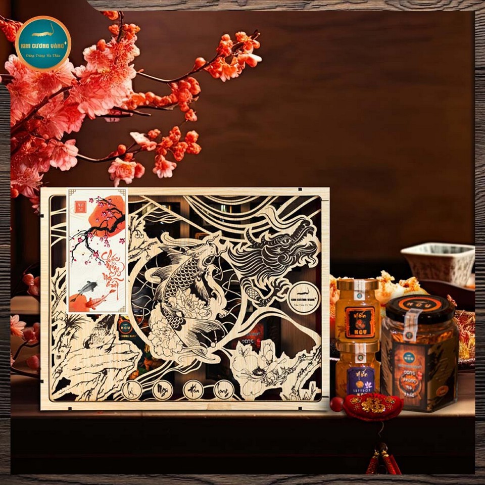 Combo quà tặng Lý Ngư Hóa Long Kim Cương Vàng