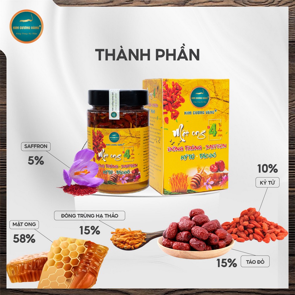 Mật ong 4 vị thảo dược Kim Cương Vàng