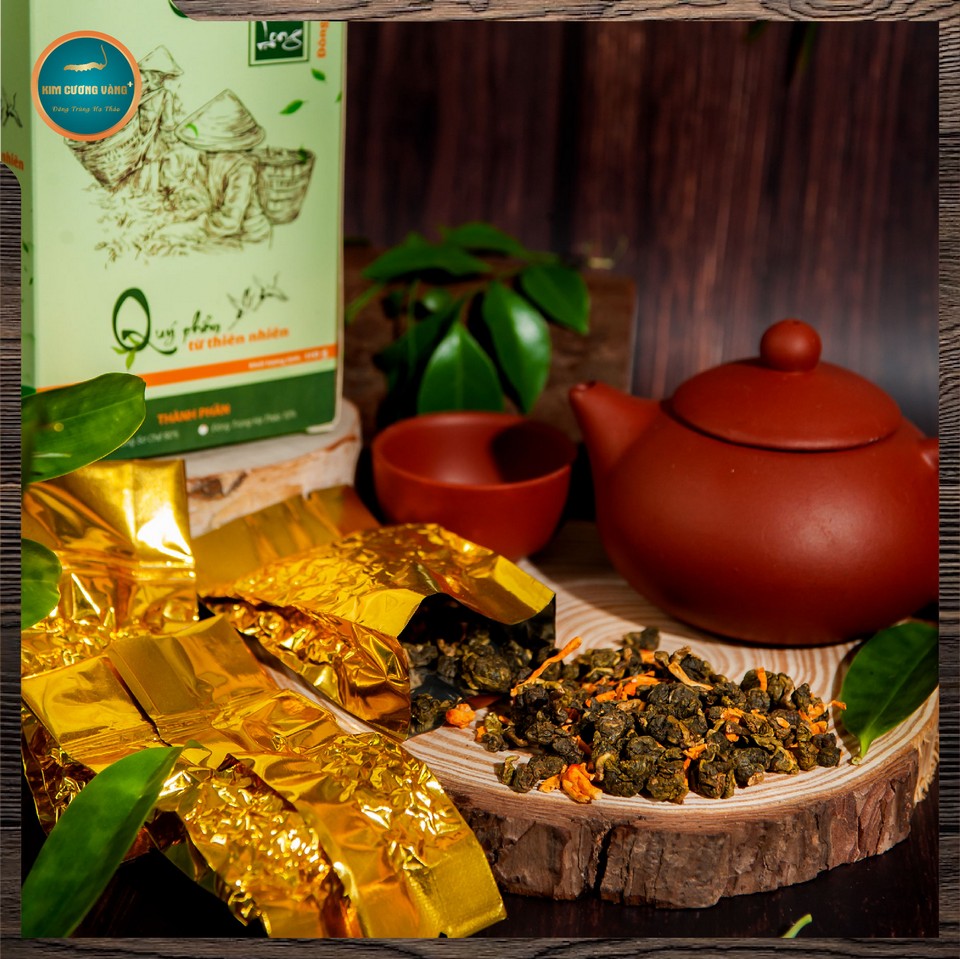 Trà ô long đông trùng hạ thảo Kim Cương Vàng