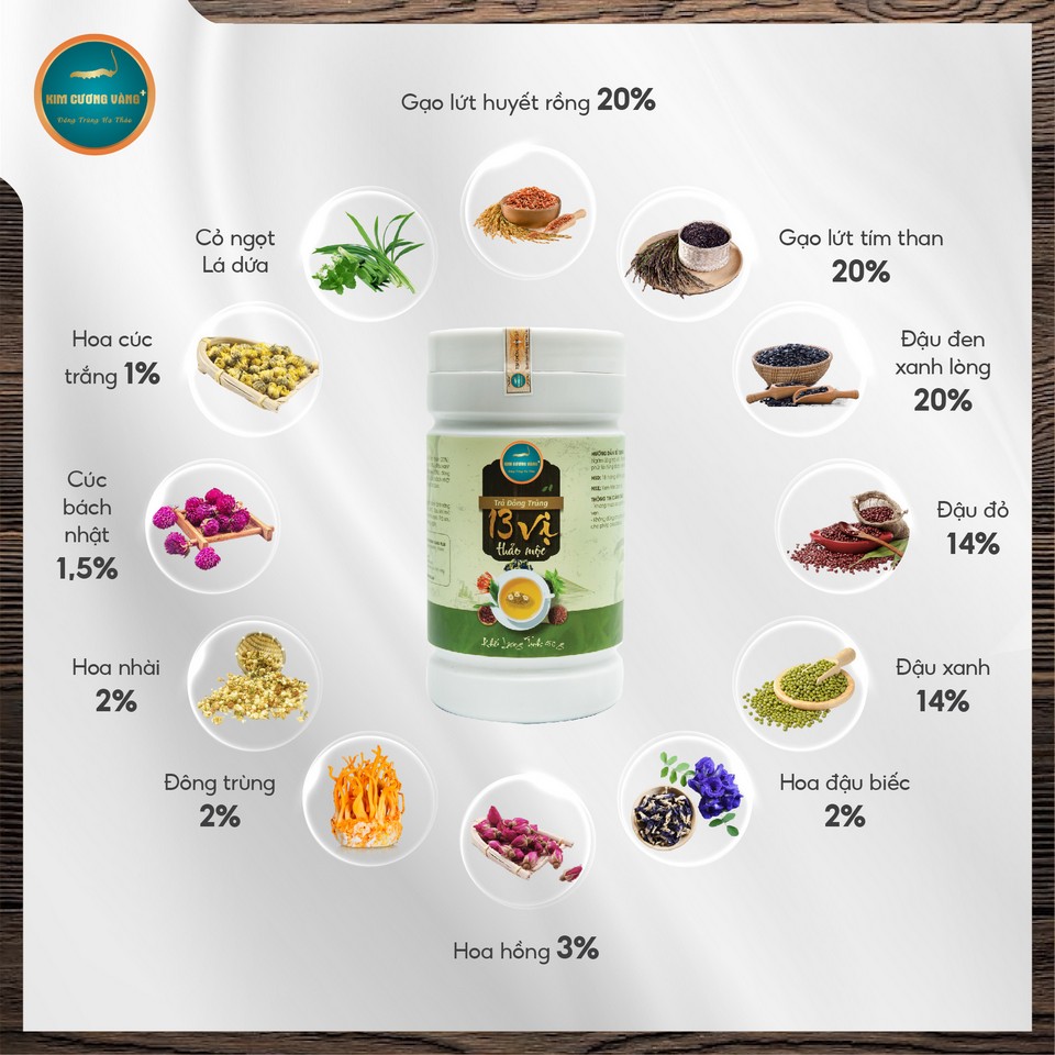 Trà thảo mộc 13 vị Kim Cương Vàng